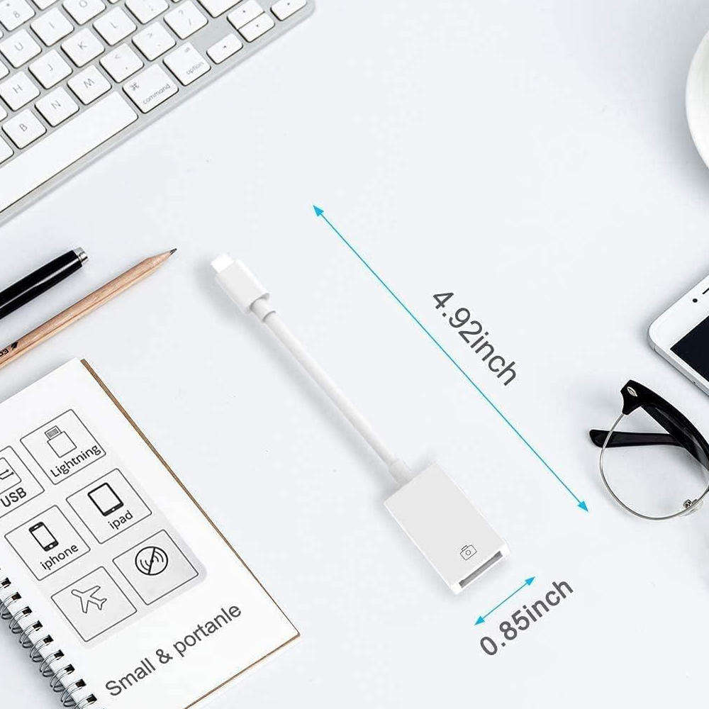 Lightning to USB Camera Adapter for iPhone/iPad, Female USB 3.0 OTG Cable