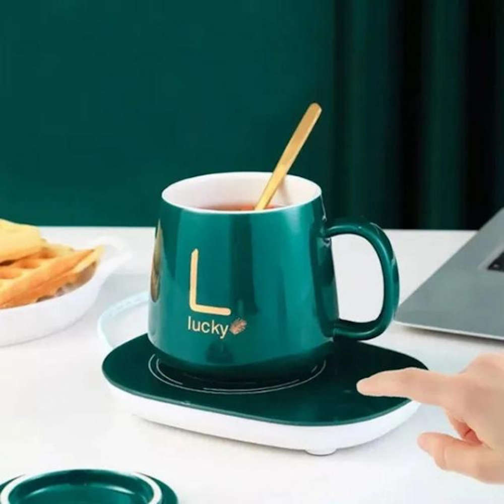 Lucky Coffee Cup and Warmer Set - Mug has small chip on outside