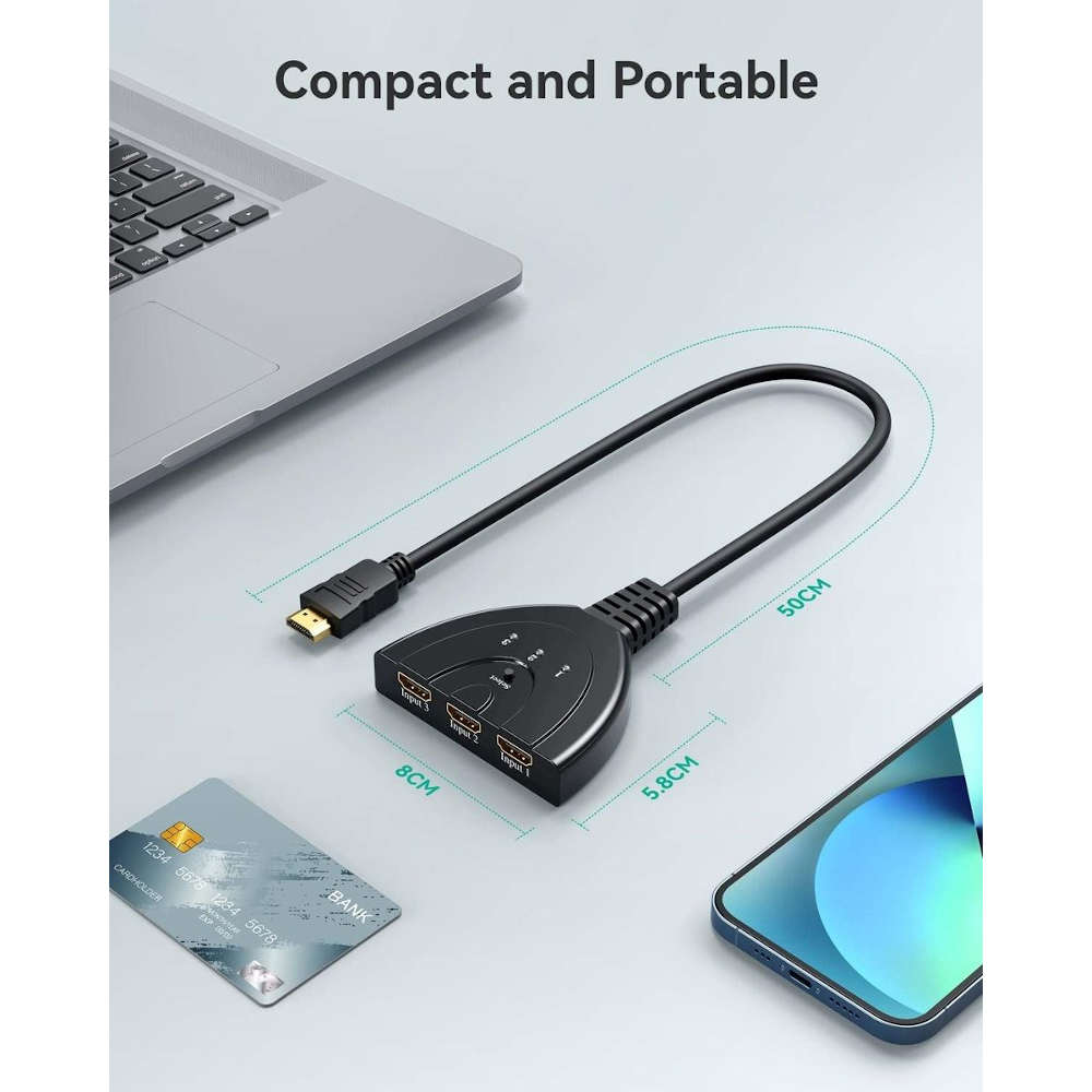 3 Port HDMI Switch with 50cm Pigtail Cable