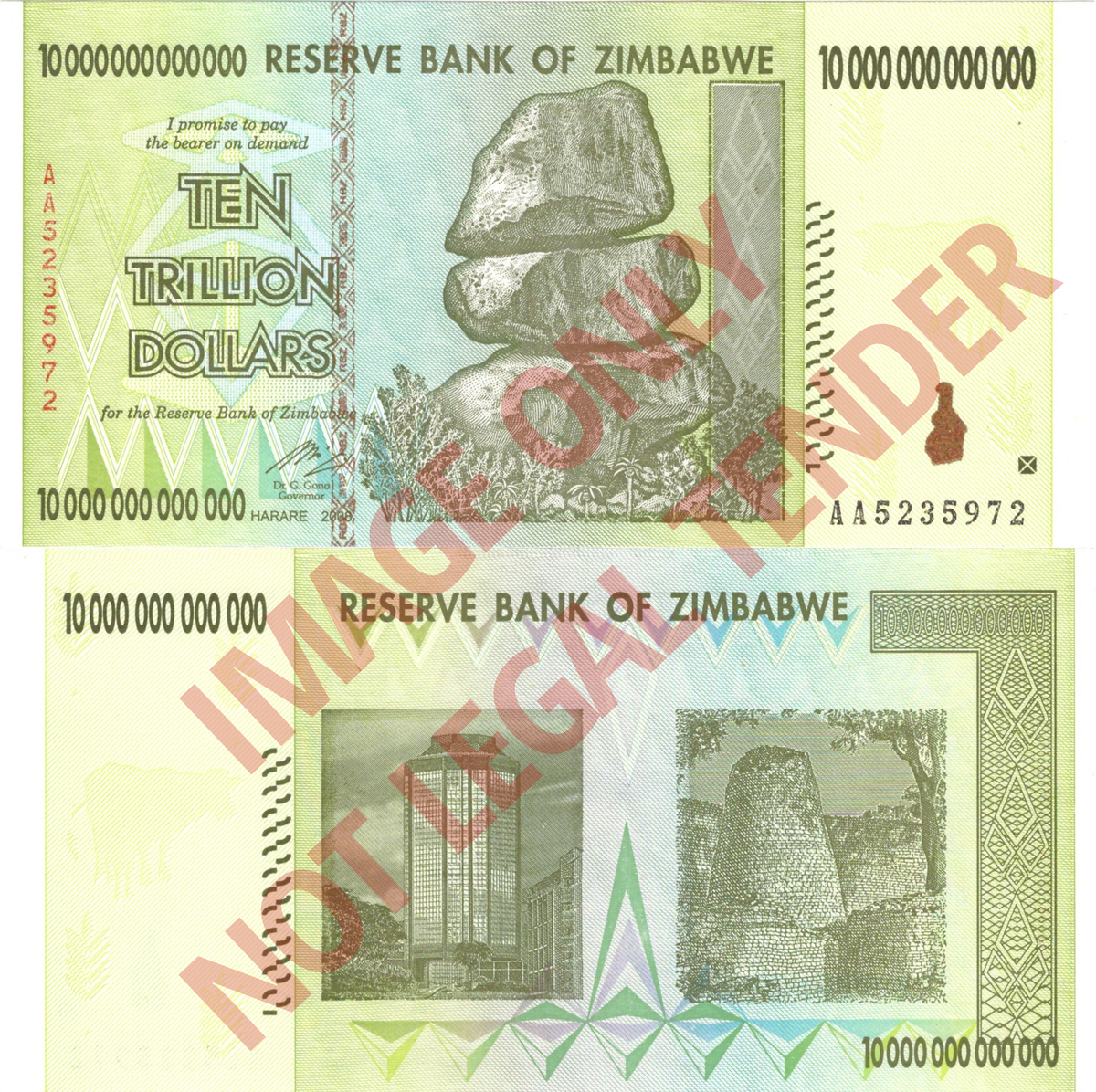 Zimbabwe Z$10 Trillion 2008 Banknote [AA5235972]