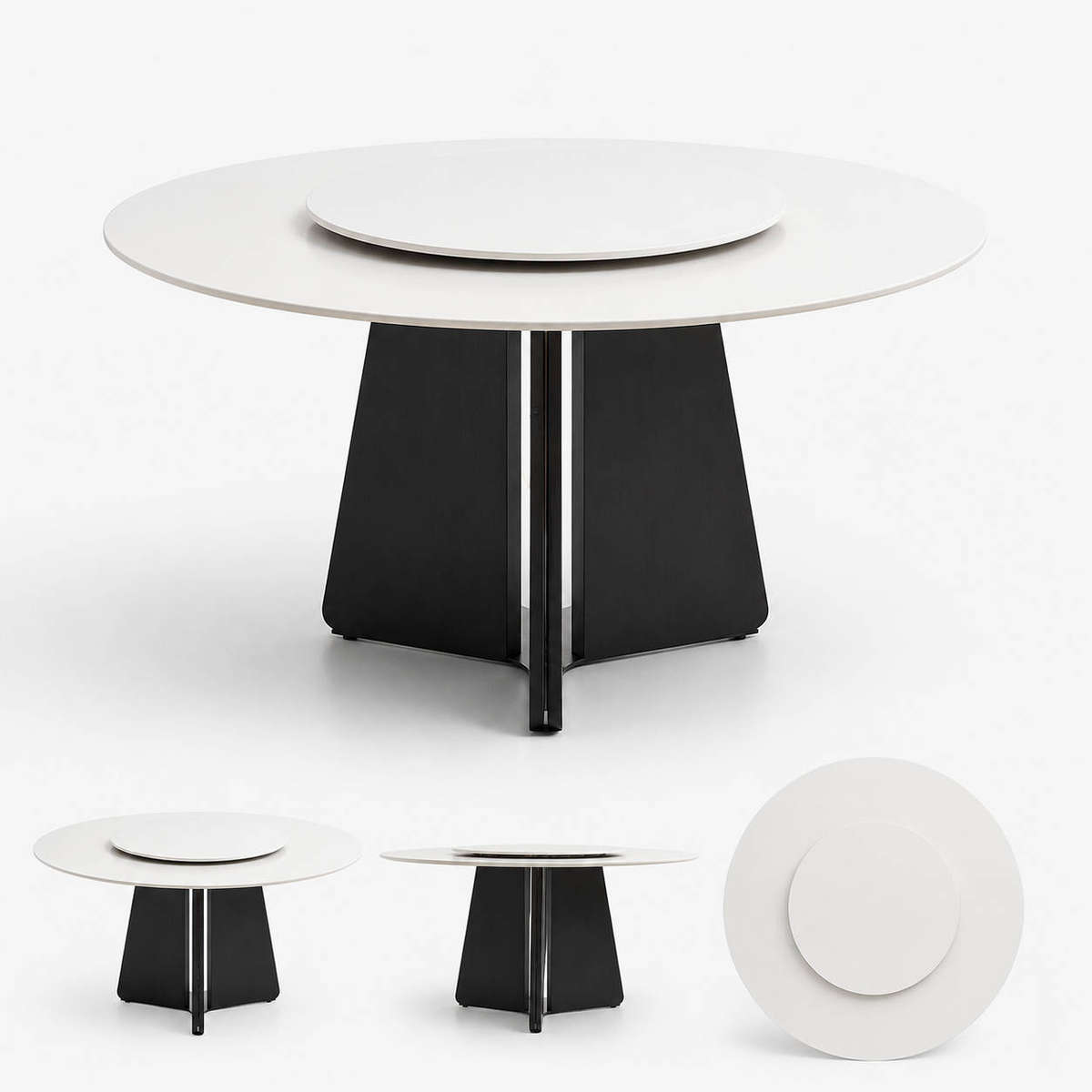 Modern 6 Seater Round Dining Table Set with Orange & Black Upholstered Chairs & Gold Accent Legs