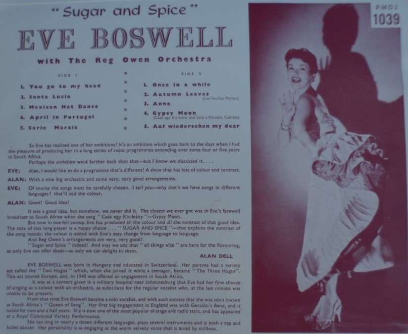 Sugar and Spice - Eve Boswell. Vinyl LP.  10". Rare!