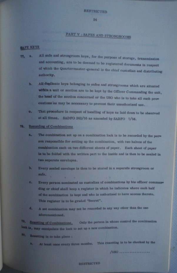 Concept Security Instructions for the SADF.  RARE!