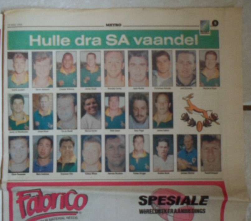 Rugby Wereldbeker 1995. Koerant. Metro. Skaars.