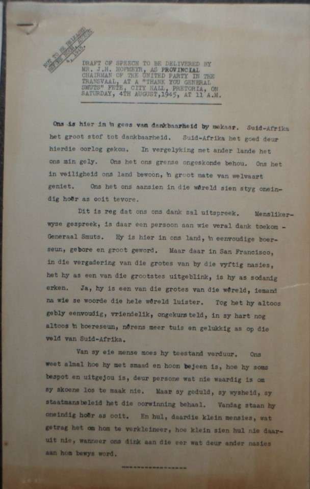 2 Speeches delivered by Jan H Hofmeyr. 1935 & 1945. Rare!