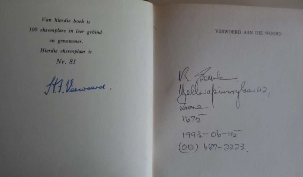 Verwoerd aan die Woord - GETEKEN. Volleer gebind.