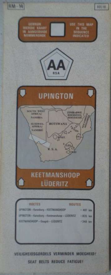 Vintage AA Road Map. RM-14. Upington - Keetmanshoop/Luderitz.