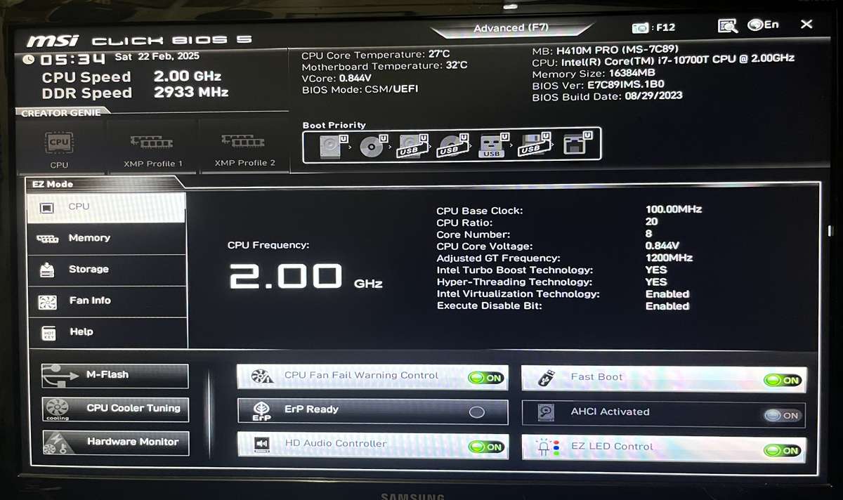 MSI H410M-PRO + INTEL CORE I7 10TH GEN CPU