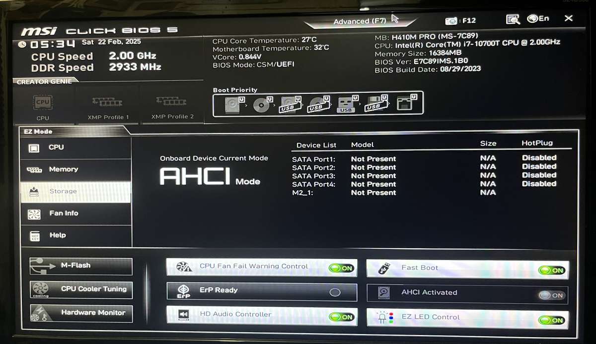 MSI H410M-PRO + INTEL CORE I7 10TH GEN CPU