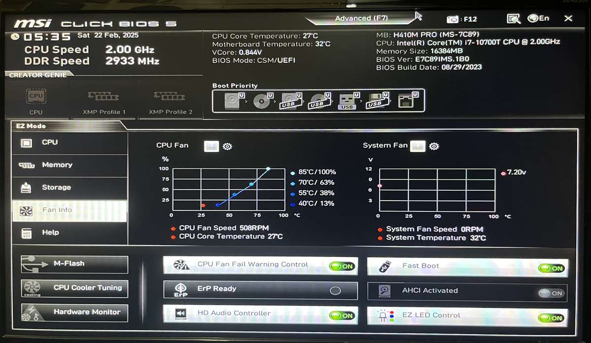 MSI H410M-PRO + INTEL CORE I7 10TH GEN CPU