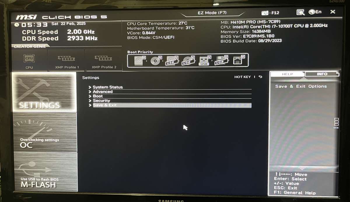 MSI H410M-PRO + INTEL CORE I7 10TH GEN CPU