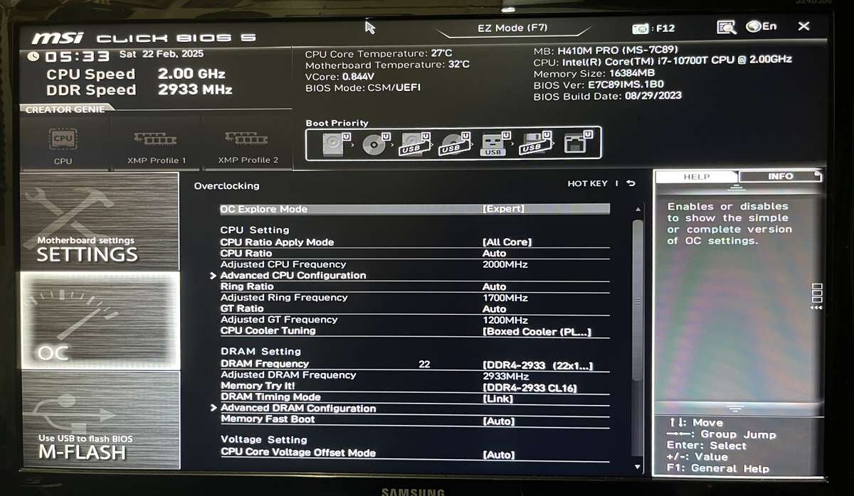 MSI H410M-PRO + INTEL CORE I7 10TH GEN CPU