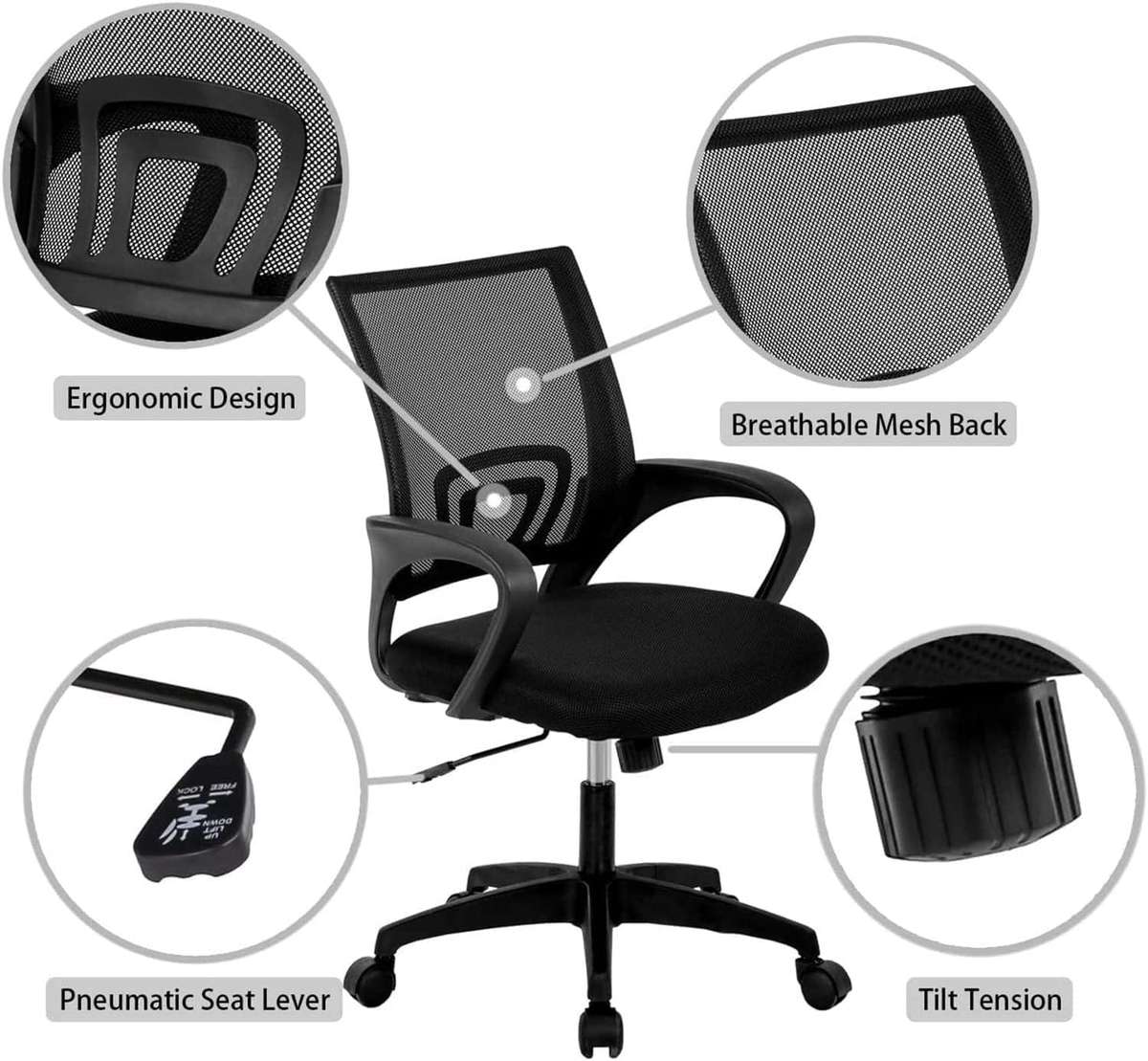 Office Chair Ergonomic Computer Chair Home Armchair Task Study Typist Chair