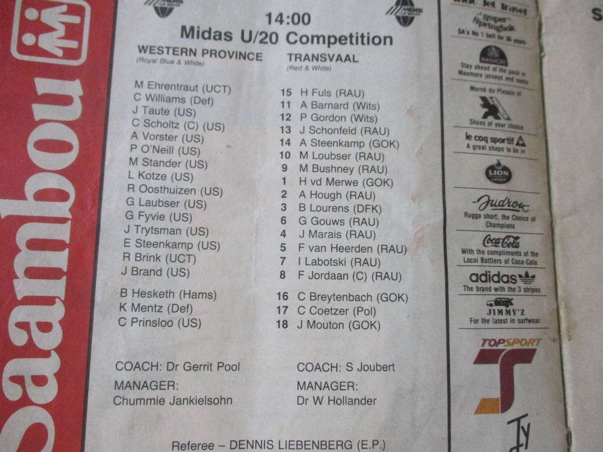WP vs TVL 22 SEPTEMBER 1990 - RUGBY MATCH PROGRAMME