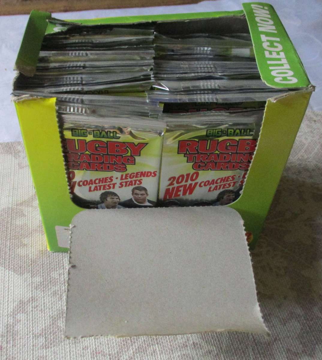 BOX WITH IT'S 50 PACKETS OF 2010 BIG-BALL RUGBY CARDS