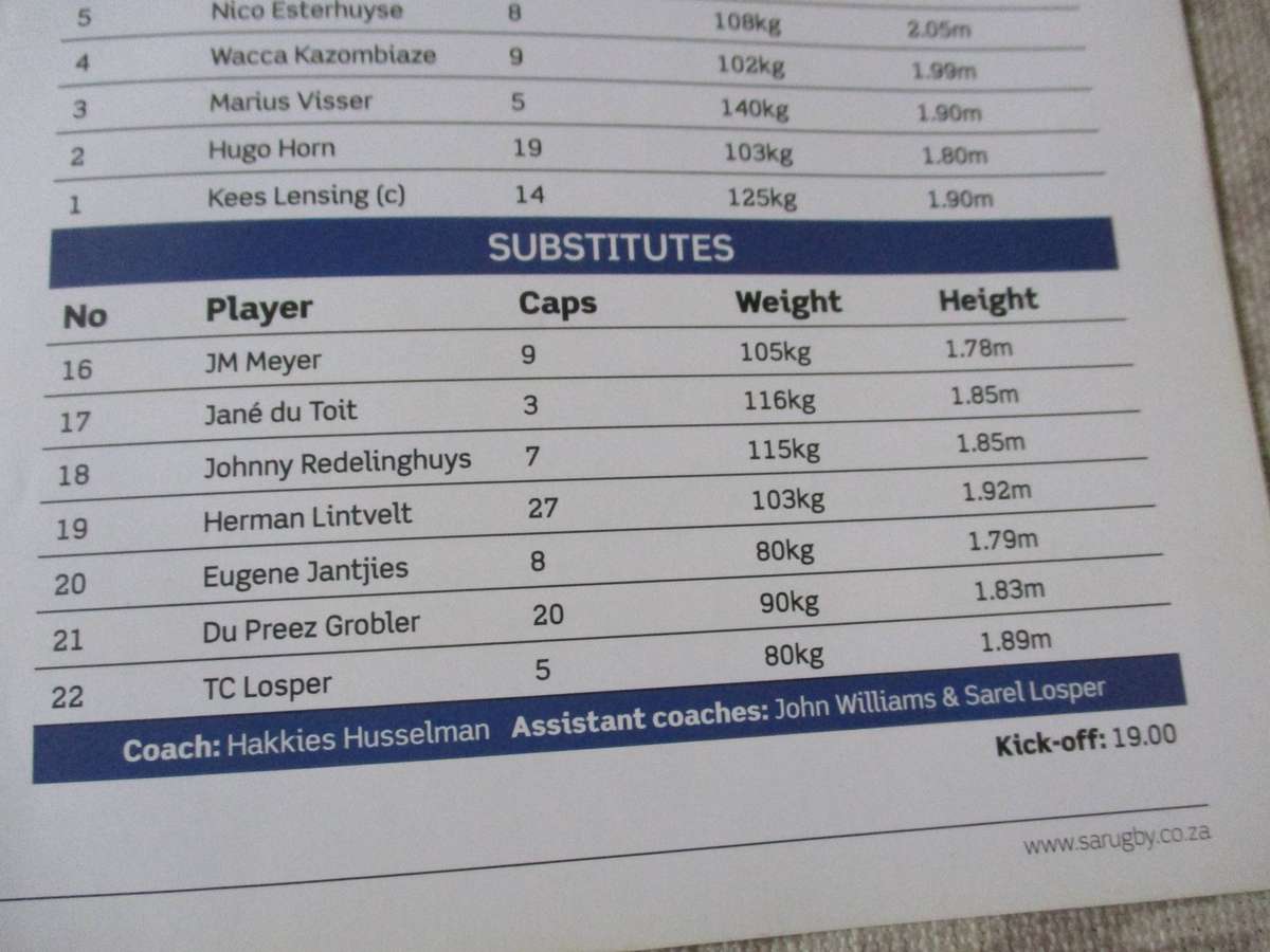 SA vs NAMIBIA 15 AUGUST 2007 - RUGBY MATCH PROGRAMME