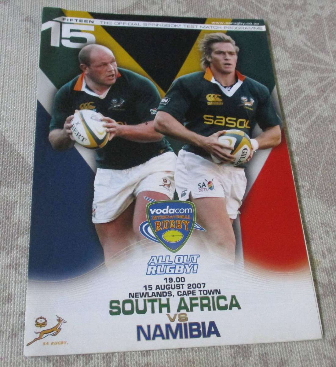 SA vs NAMIBIA 15 AUGUST 2007 - RUGBY MATCH PROGRAMME