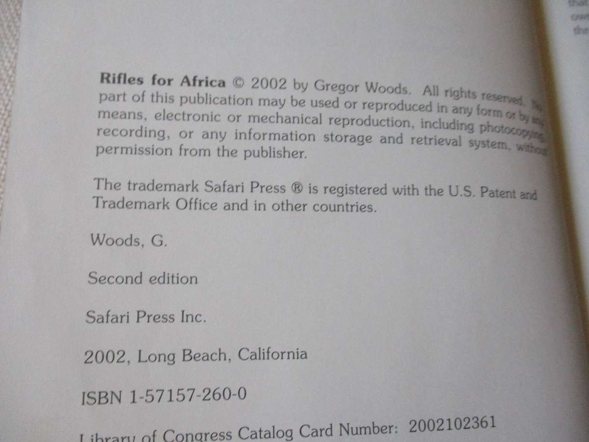 RIFLES FOR AFRICA - PRACTICAL ADVICE ON RIFLES AND AMMUNITION FOR ..  - GREGOR WOODS ( WATER DAMAGE