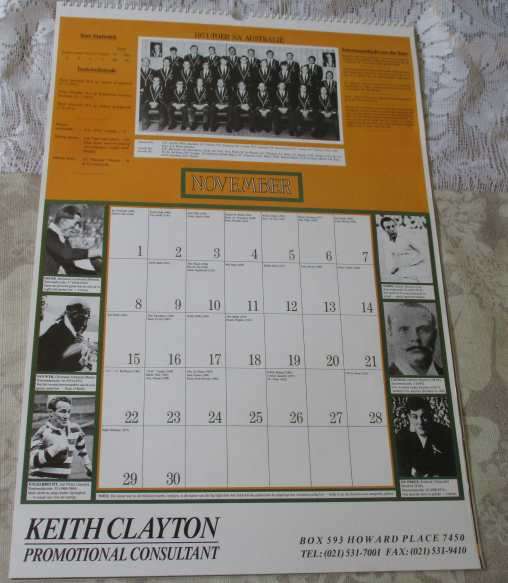 SPRINGBOK RUGBY COMMEMORATIVE CALENDER / HERDENKINGSKALENDER 1891 - 1991