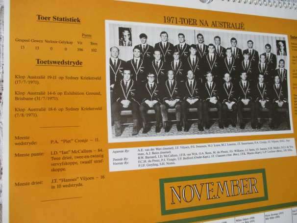 SPRINGBOK RUGBY COMMEMORATIVE CALENDER / HERDENKINGSKALENDER 1891 - 1991