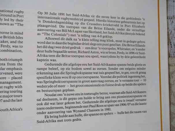 SPRINGBOK RUGBY COMMEMORATIVE CALENDER / HERDENKINGSKALENDER 1891 - 1991