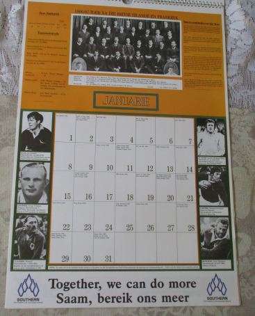 SPRINGBOK RUGBY COMMEMORATIVE CALENDER / HERDENKINGSKALENDER 1891 - 1991