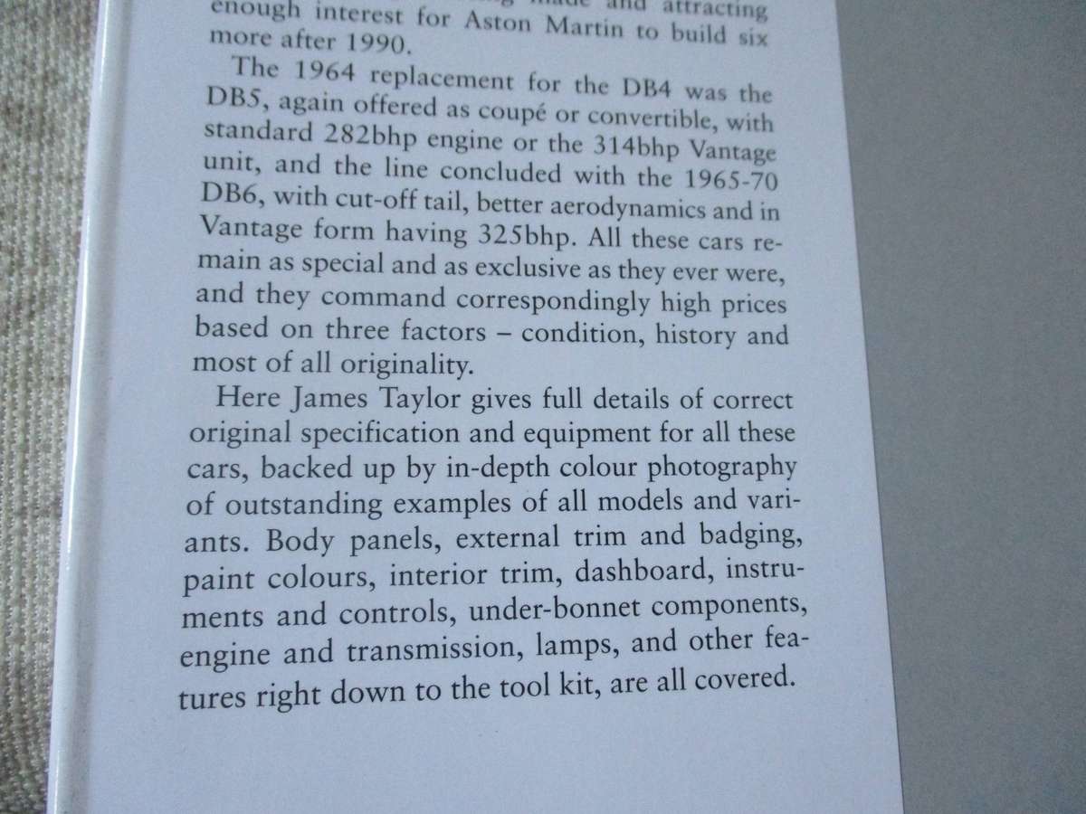 FACTORY - ORIGINAL ASTON MARTIN DB4 / 5 / 6 - THE ORIGINALITY GUIDE TO ALL MODELS - BY JAMES TAYLOR
