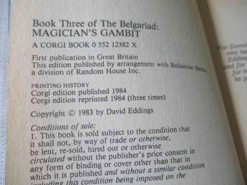 MAGICIAN'S GAMBIT - DAVID EDDINGS - BOOK THREE OF THE BELGARIAD