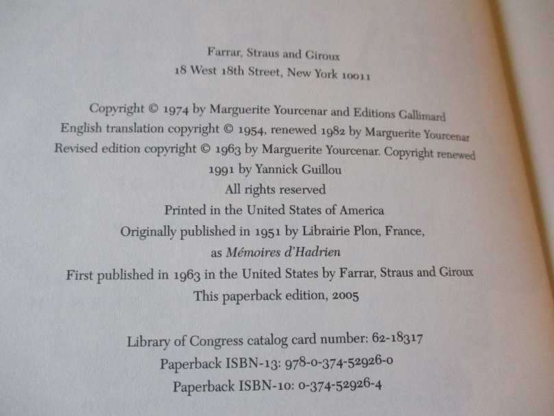 MEMOIRS OF HADRIAN - MARGUERITE YOURCENAR