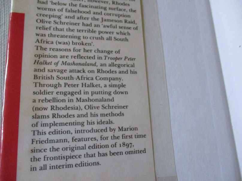 TROOPER PETER HALKET OF MASHONALAND - OLIVE SCHREINER