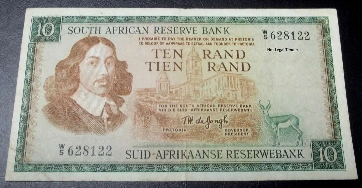 RSA 10 Rand late 1960's(TW de Jongh 1st Issue) - W5 Replacement