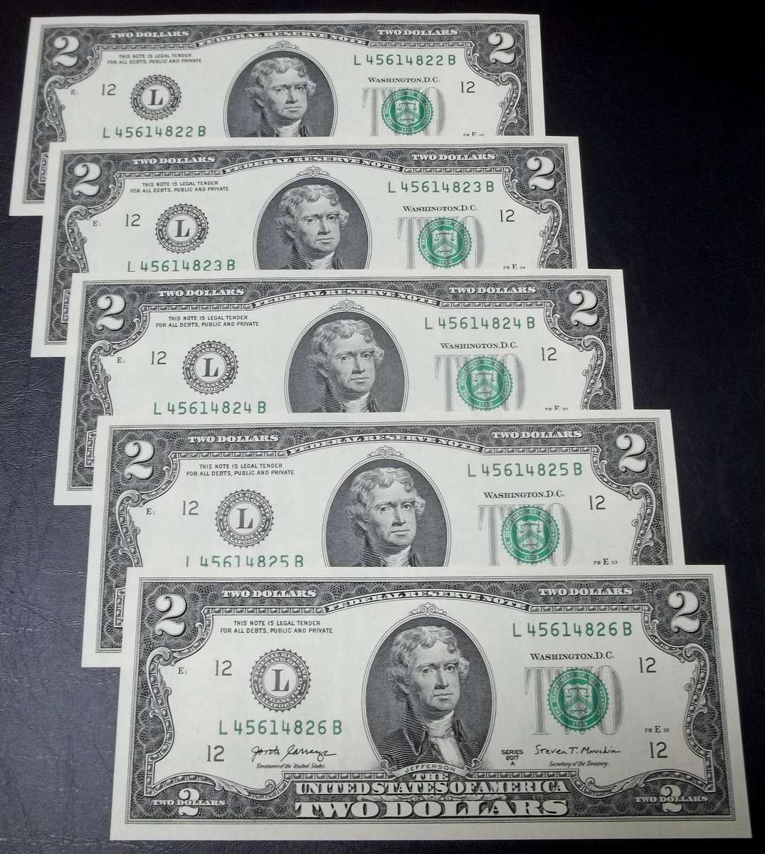 USA 2 Dollars 2017 UNC condition - 5 in sequence