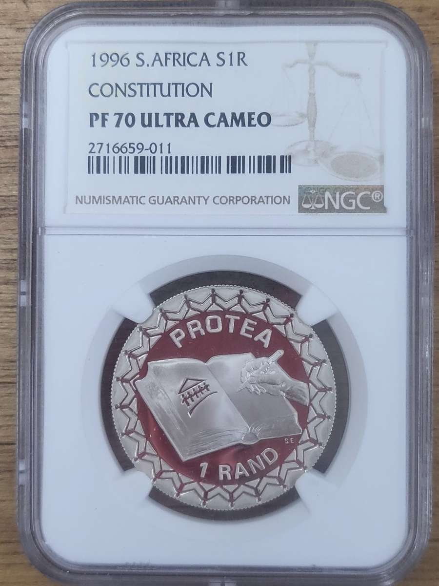 RSA 1996 Silver One Rand: Constitution - NGC PF70 Ultra Cameo: Top Pop - Low Mintage: 2931