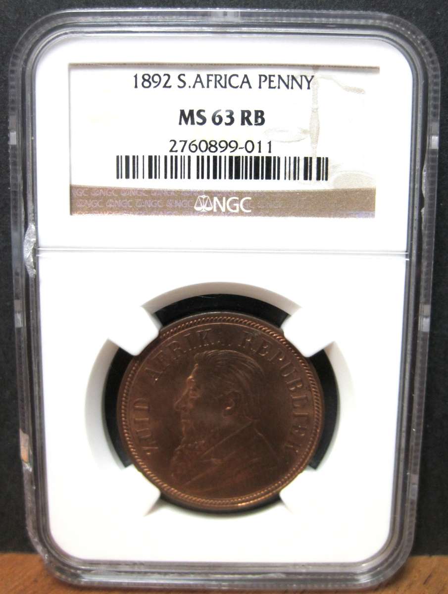 ZAR Penny 1892 - NGC MS63RB - Very Scarce in RB