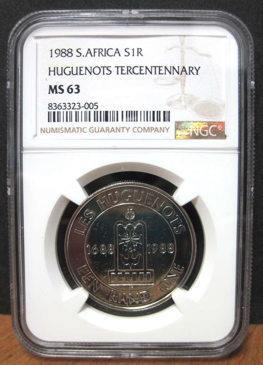 RSA 1 Rand 1988 - NGC MS63 - Huguenots