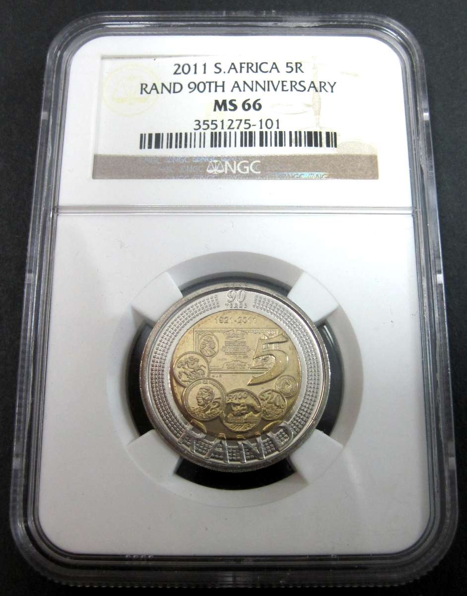 *R1 Auction* RSA 5 Rand 2011 - 90yrs Reserve Bank - NGC MS66
