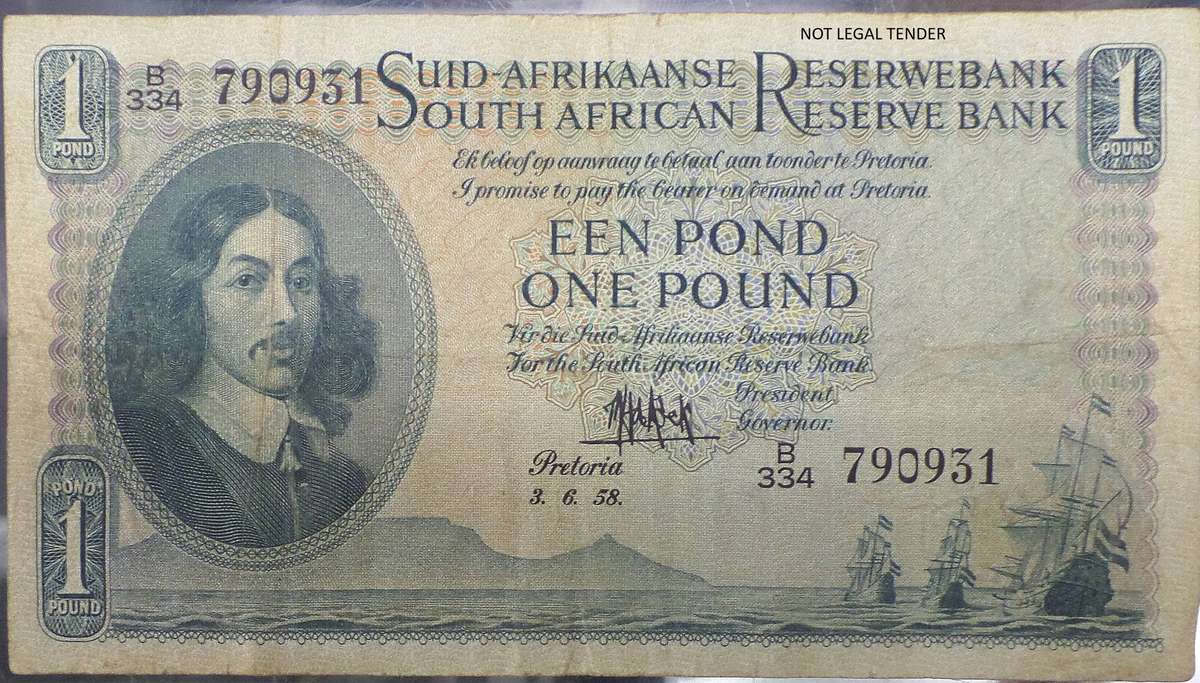 SA 1 Pound 1958 (M de Kock 3rd Issue)