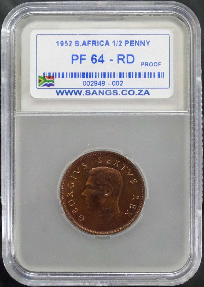 SA Union 1/2 Penny 1952 - SANGS PF64 RD