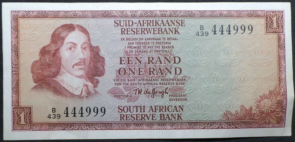 RSA 1 Rand 1976(TW de Jongh 3rd Issue) - 444999 Serial no.