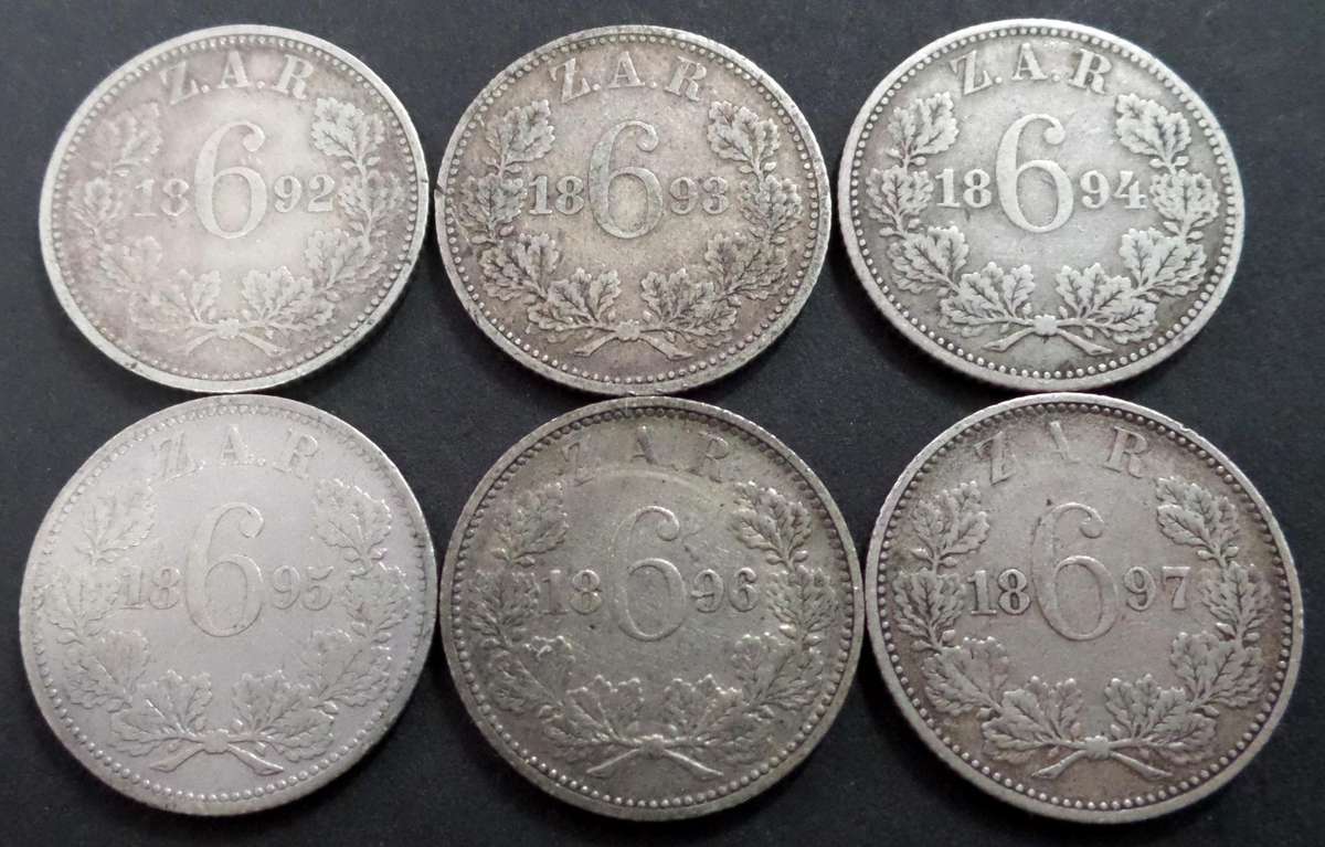 ZAR Sixpence 1892-1897 - Full set