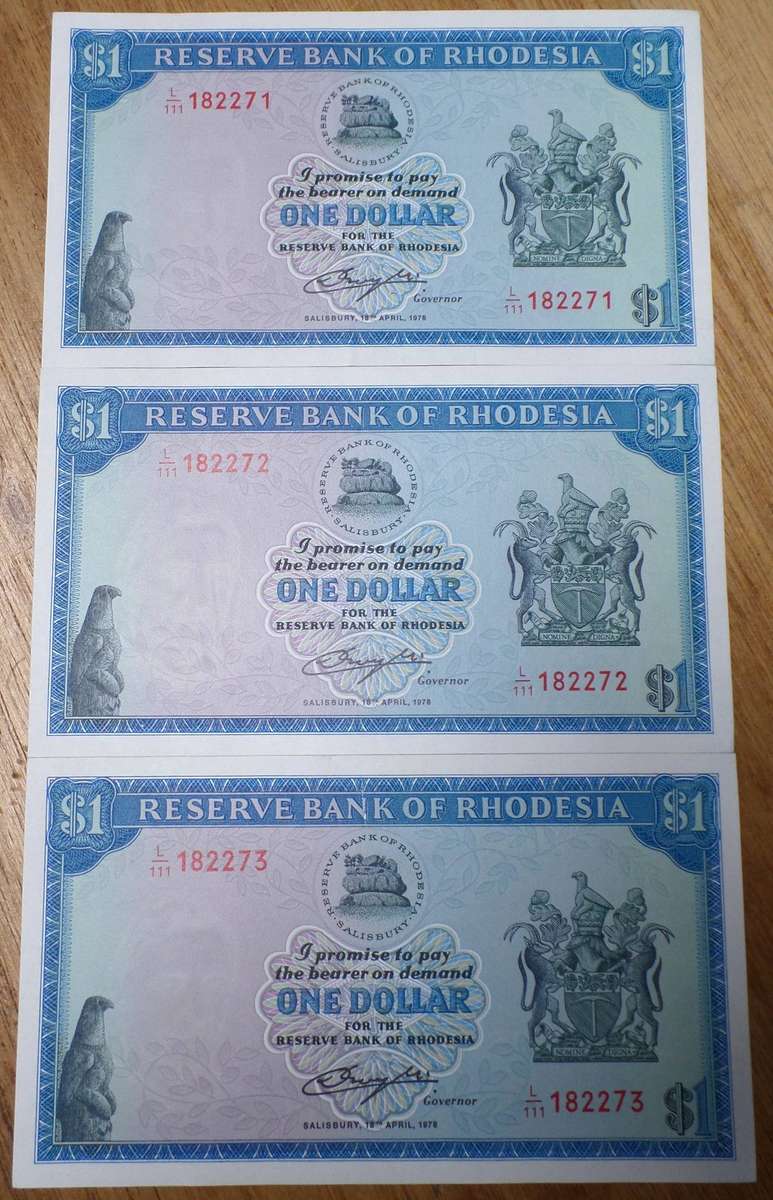 3x Rhodesia 1 Dollar 1978 - aUNC to UNC condition