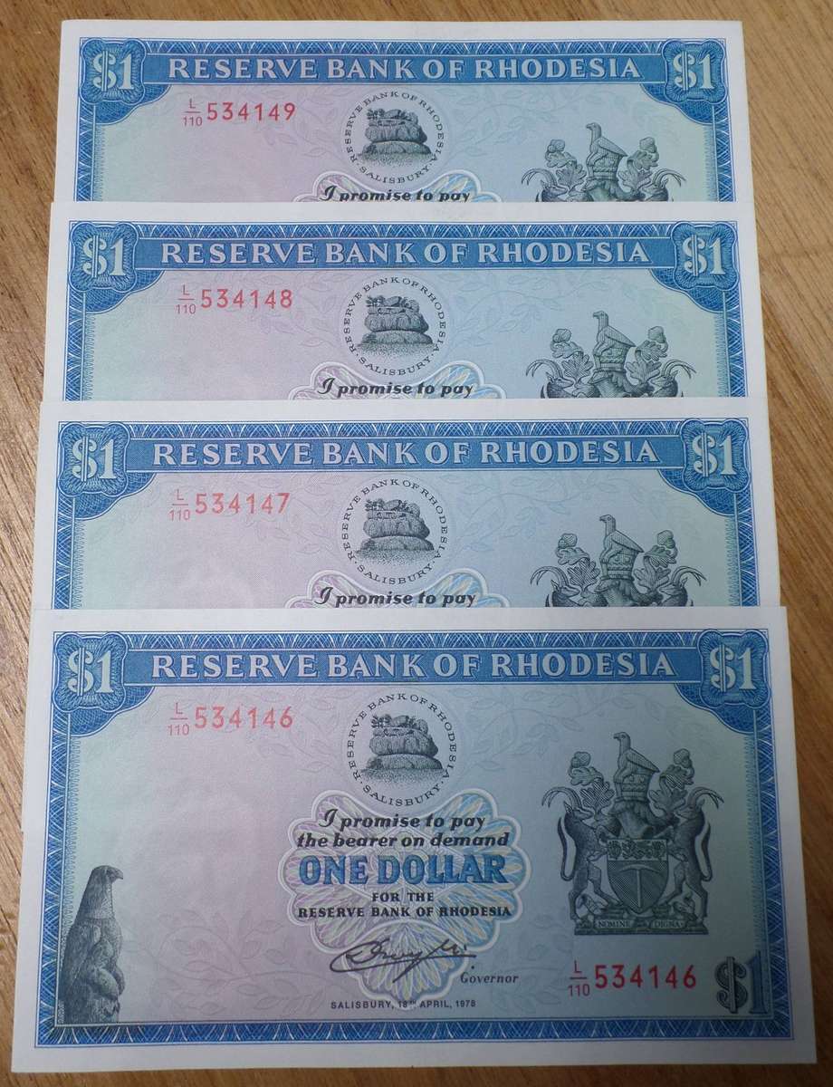 4x Rhodesia 1 Dollar 1978 - aUNC to UNC condition