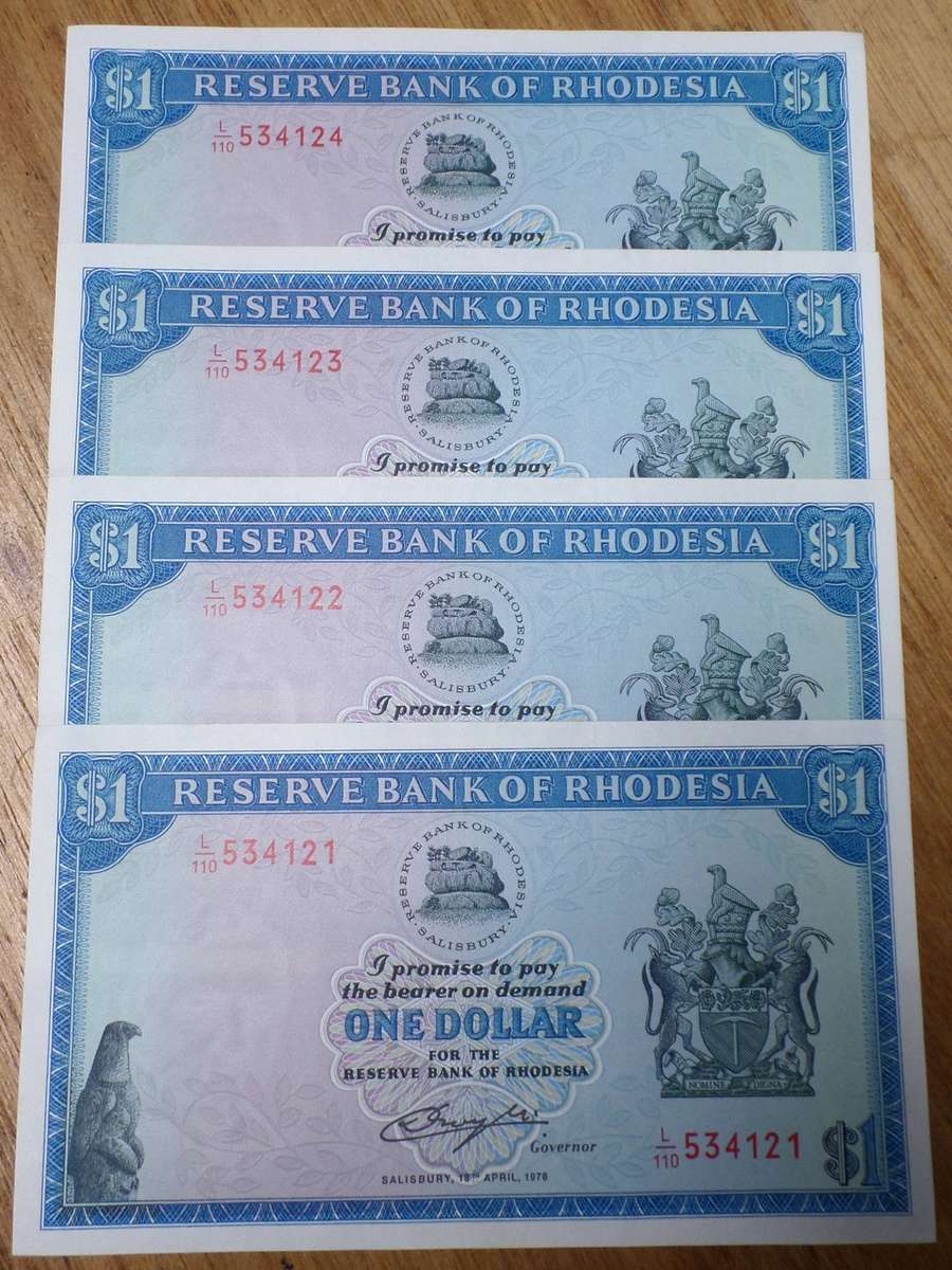 4x Rhodesia 1 Dollar 1978 - aUNC to UNC condition