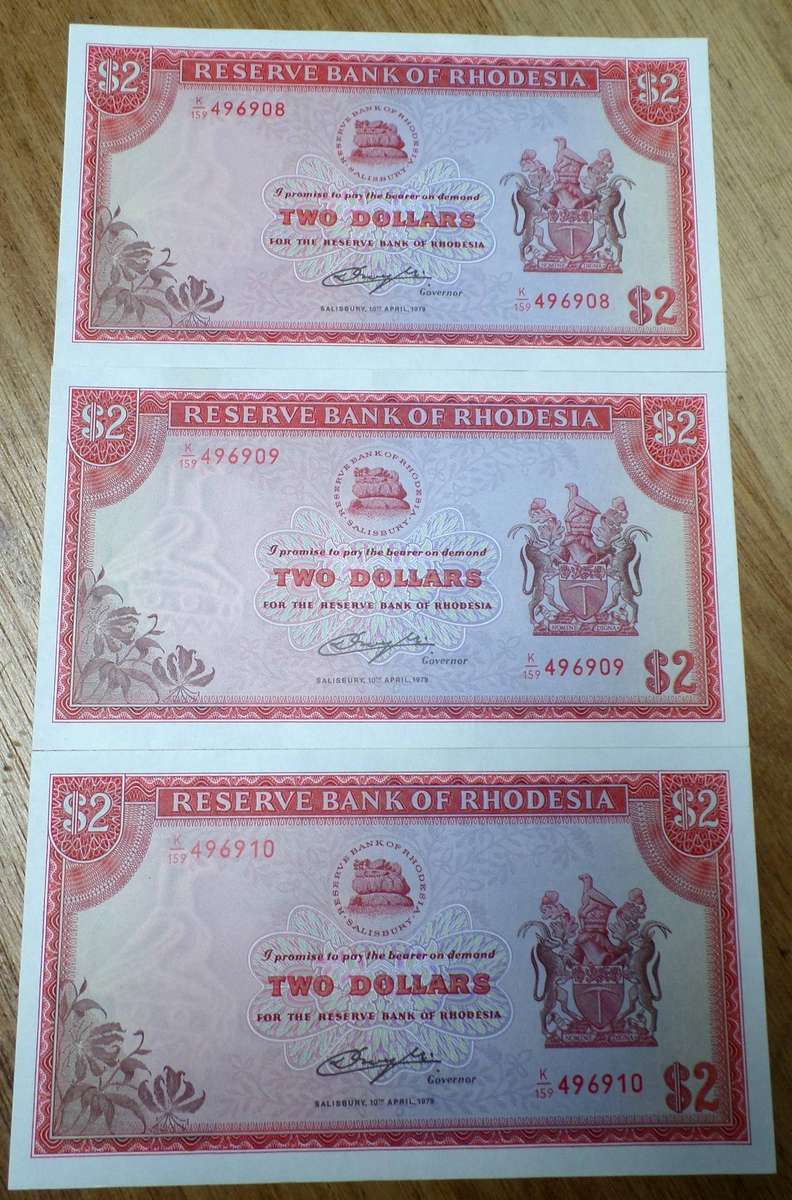 3x Rhodesia 2 Dollars 1979 - UNC condition
