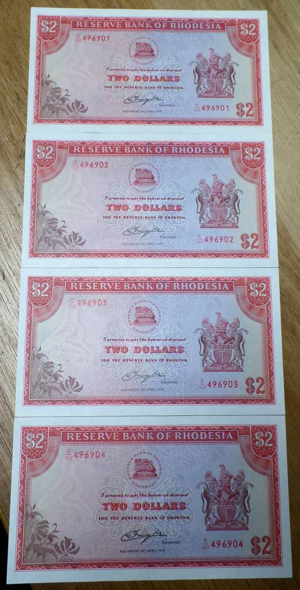 4x Rhodesia 2 Dollars 1979 - aUNC to UNC condition