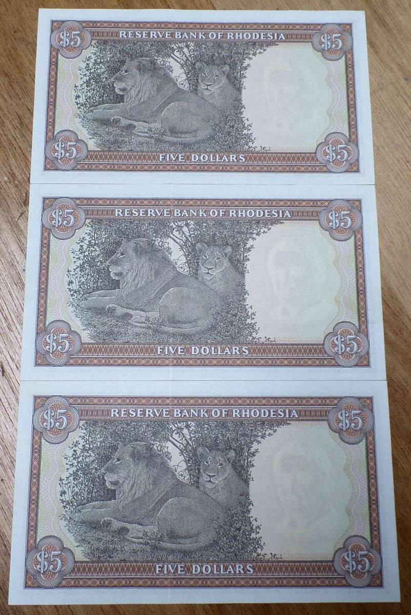 3x Rhodesia 5 Dollars 1978 - aUNC condition