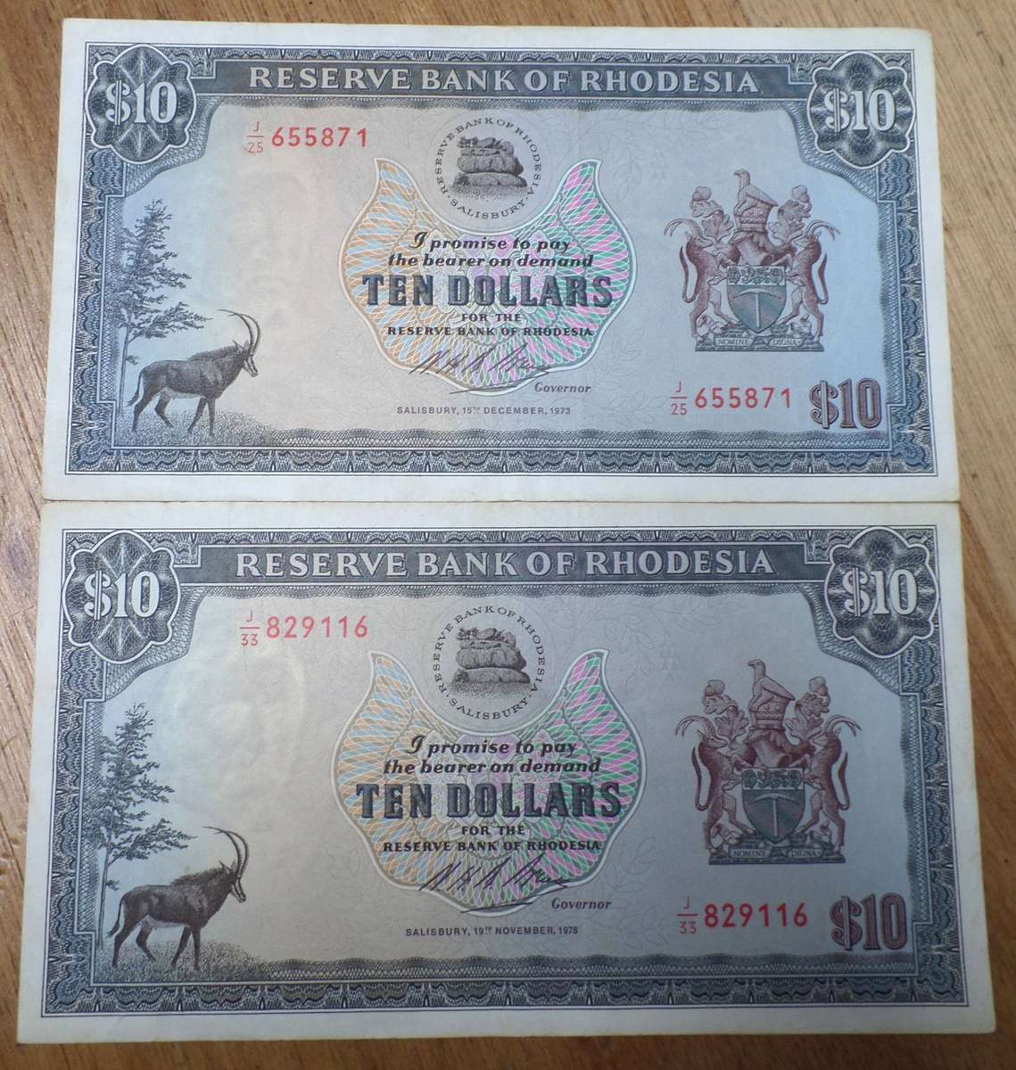 Rhodesia 10 Dollars 1973 & 1975