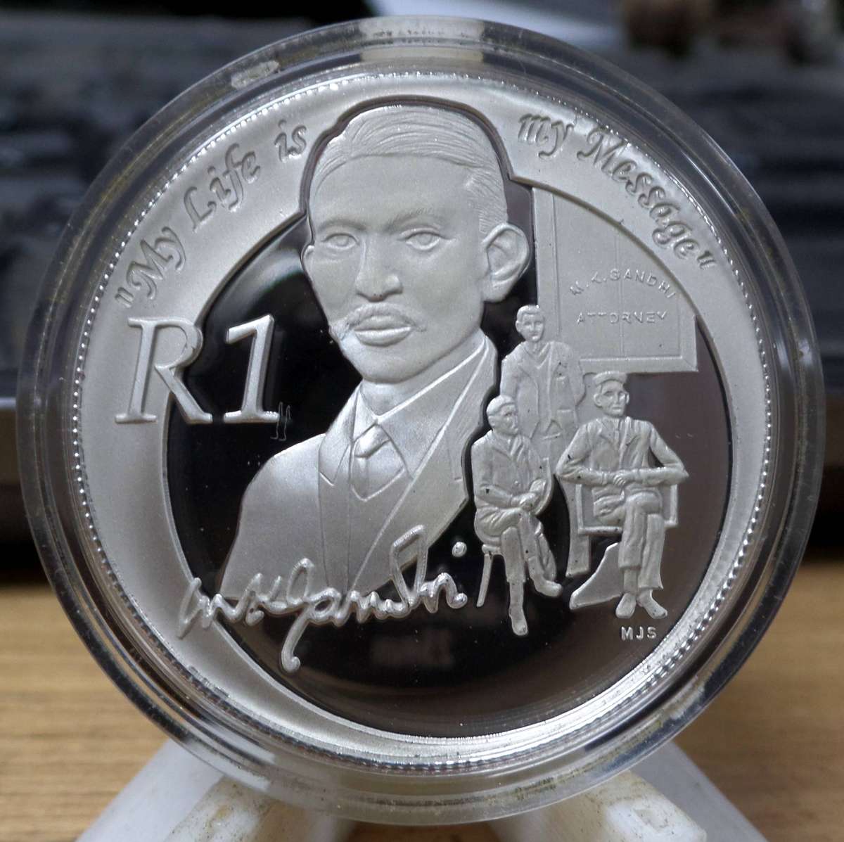 RSA 1 Rand 2008 - Ghandi Proof coin with *Scarce* Frosted Gap