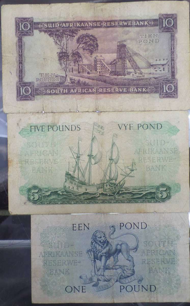 *R1 Auction* SA Union 1,5,10 Pounds mid 1950's - M de Kock 3rd issue