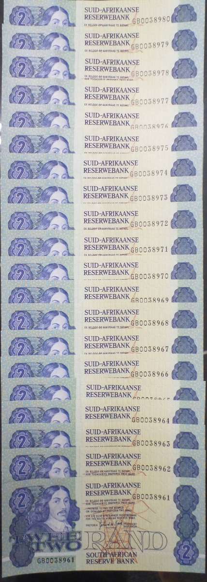 RSA 2 Rand late 1980's (G de Kock 3rd issue) - 20 in sequence